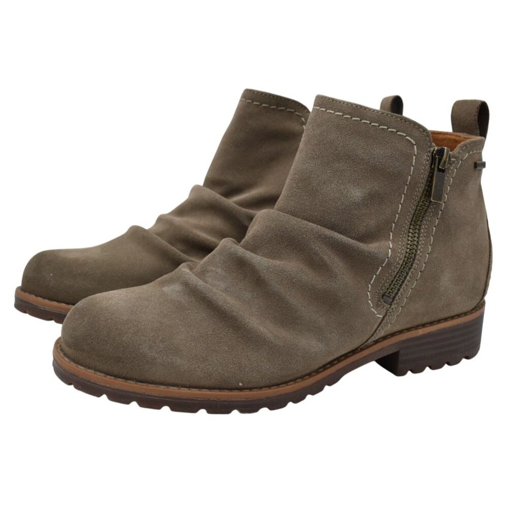 Clarks Womens Size 9.5 Aspra Walk Dark Taupe Zip Waterproof Booties Boots Shoes